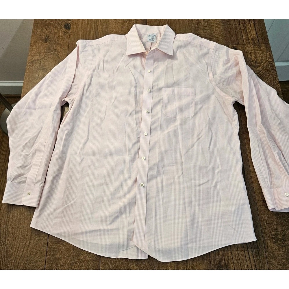 Brooks Brothers Regent Dress Shirt Mens 17.5-36 Pink Checkered Non-Iron Supima - Picture 3 of 9